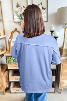 Bloemenapplicatie T-shirt met Korte Mouwen - maat M Lichtblauw