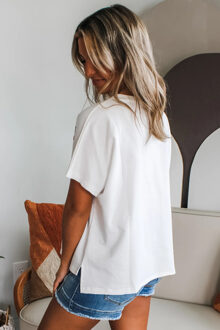 Bloemenapplicatie T-shirt met Korte Mouwen - maat M Wit