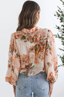 Bloemenblouse Met Knopen Huidkleurig
