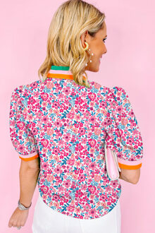 Bloemendruk Korte Mouw Top Roze