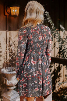 Bloemendruk Lange Mouwen Jurk Grijs