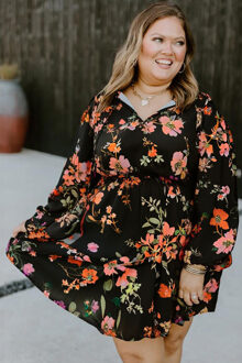 Bloemendruk Lange Mouwen Jurk Zwart