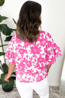 Bloemendruppel Blouse met Rimpel Mouwen Wit