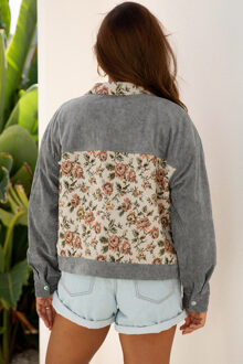 Bloemenfleurige Corduroy Jas Grijs