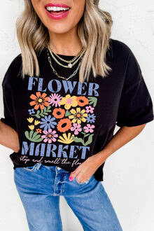 Bloemenmarkt Graphic T-shirt - maat 2XL Zwart