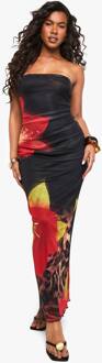 Bloemenmesh Bandeau Maxi Jurk, Black - 38