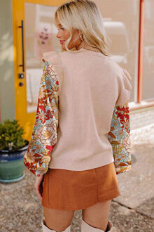Bloemenmouw Kabelbreisel Trui - maat L Huidkleurig