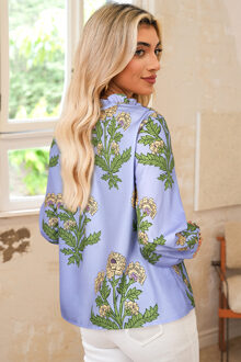 Bloemenprint Blouse met Striknek Lichtblauw