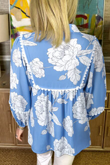 Bloemenprint Collared Blouse Lichtblauw