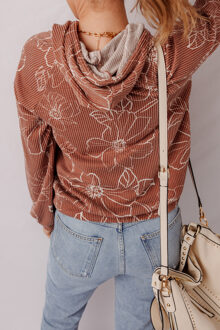 Bloemenprint Corduroy Hoodie - maat M Bruin