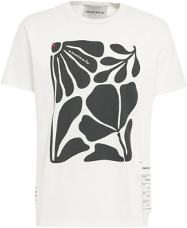 Bloemenprint Crew Neck T-shirt Amaránto , White , Heren - Xl,L,M