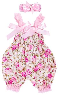 Bloemenprint Footies Peuter Jongens Meisjes Sleevess O-hals Romper Bodysuit Jumpsuit + Hoofdband Outfit Footies Ubranka Dla Niemowlat 0-3 Months