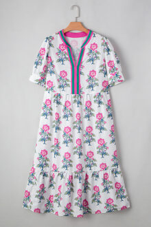 Bloemenprint Gelaagde Midi-jurk Wit