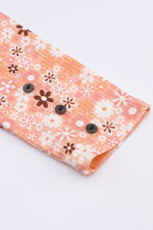 Bloemenprint Geribbelde Lange Mouwen Top Perzik