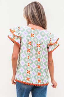 Bloemenprint Golvende Blouse Mint