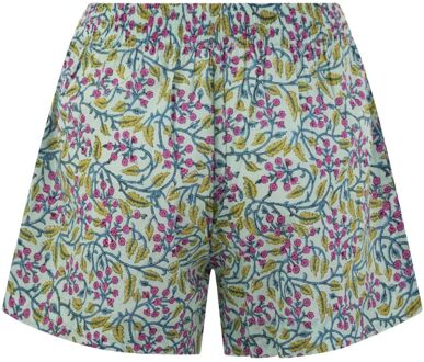 Bloemenprint Katoenen Shorts Licht Groen