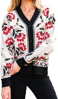 Bloemenprint Knopen Cardigan - maat S Wit