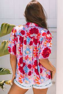 Bloemenprint Korte Mouw Blouse Lichtroze