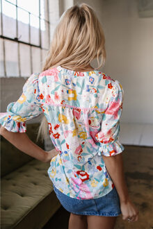 Bloemenprint Korte Mouwen Blouse Ivoor