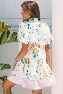 Bloemenprint Korte Mouwen Jurk Wit