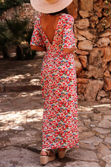 Bloemenprint Maxi Jurk Met Zijsplit Wit