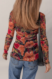 Bloemenprint Mesh Top Bruin