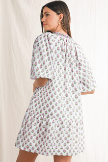 Bloemenprint Mini Jurk met Gelaagd Zoom Wit