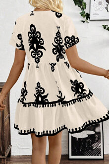 Bloemenprint Mini-jurk met Ruches aan de Zoom Ivoor