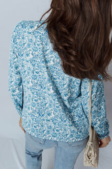 Bloemenprint Overhemdblouse Lichtblauw
