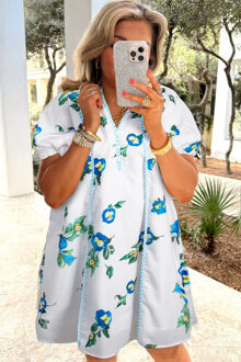 Bloemenprint Puff Sleeve Jurk Wit