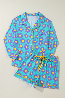 Bloemenprint Pyjama Set Groenblauw