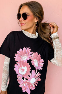 Bloemenprint Relaxed Fit T-shirt Zwart