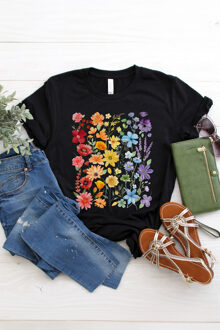 Bloemenprint T-shirt Zwart
