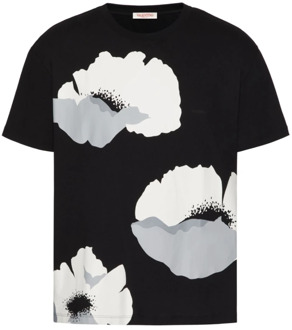Bloemenprint T-shirts en Polos Valentino Garavani , Black , Heren - Xl,L,M,S
