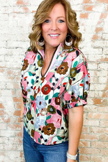 Bloemenprint V-hals Blouse Ivoor