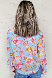 Bloemenprint V-hals Blouse Lichtblauw