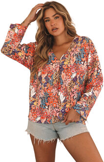 Bloemenprint V-hals Blouse Lichtroze