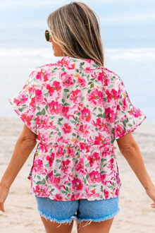 Bloemenprint V-hals Blouse Wit