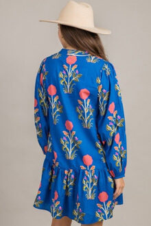 Bloemenprint V-hals Jurk Middelblauw