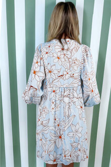 Bloemenprint V-hals Lange Jurk Lichtblauw