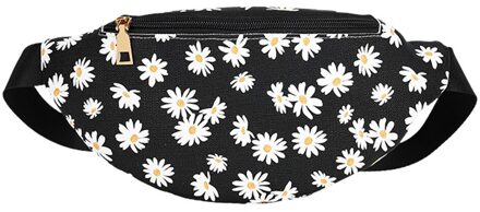 Bloemenprint Vrouwen Mode Taille Tas Rits Messenger Bag Outdoor Leisure All-Match Borst Vrouw Alle-Match telefoon Bag # P30 zwart