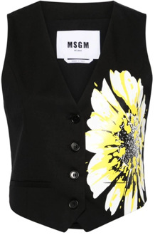 Bloemenprint Wollen Vest Msgm , Black , Dames - M,S