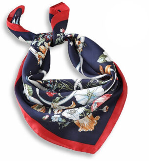 Bloemenprint Zijden Sjaals Voor Vrouwen Foulard Haarband Vierkante Hals Sjaals Lady Kleine Bandana Mode Zakdoek FJ204-2zwart rood