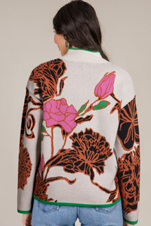 Bloemenprint Zip Sweater - maat L Lichtgrijs