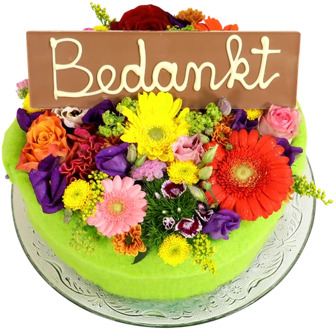 Bloementaart met bedankt reep