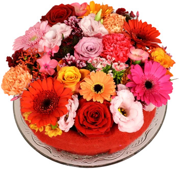 Bloementaart rood oranje roze