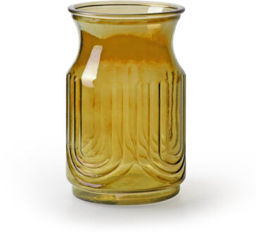 Bloemenvaas - amber geel/transparant glas - H20 x D12.5 cm