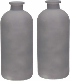 bloemenvaas Avignon - 2x - Fles model - glas - mat grijs - H25 x D11 cm