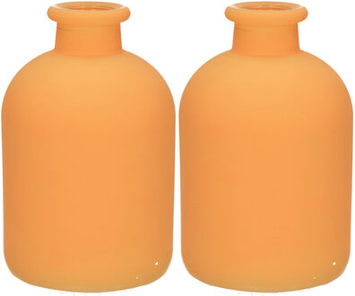 bloemenvaas Avignon - 2x - Fles model - glas - mat oranje- H17 x D11 cm
