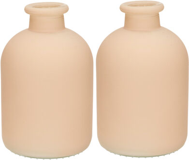 bloemenvaas Avignon - 2x - Fles model - glas - mat taupe - H17 x D11 cm